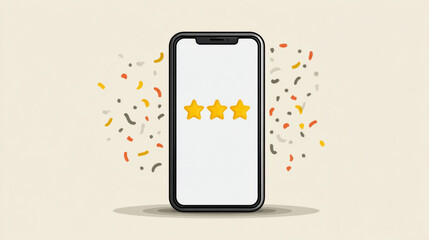 User giving five star rating on smartphone for quality feedback and evaluation