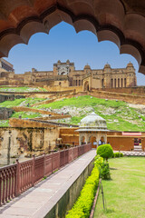 Walls of Amber Fort former home to the Maharajah of Jaipur, Rajasthan India.