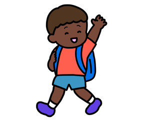 手を振って帰る黒人の男の子