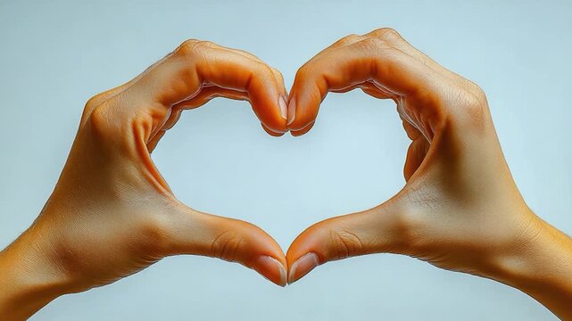Two hands clasped together, forming a heart shape with their fingers