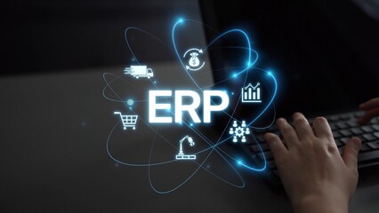 ERP platform visual showing centralized system for enterprise resource planning, improving...