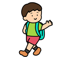 手を振って帰るアジア人の男の子