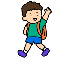 手を振って帰るアジア人の男の子