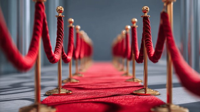 Red carpet event with gold stanchions a symbol of prestige and exclusivity perfect for showcasing luxury and VIP experiences