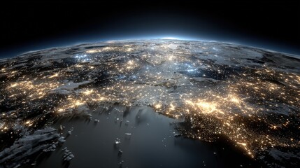 Earth glows with city lights viewed from space at night.
