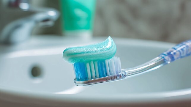 Close-up of toothpaste on a toothbrush dental hygiene concept promoting oral health and fresh breath