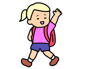 手を振って帰る金髪の女の子