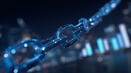 Glowing blockchain network with cryptocurrency nodes connected by neon digital chains, surrounded by floating charts and analytics, symbolizing secure transactions, distributed ledger technology,