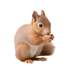 Obraz premium Cute Squirrel Holding Nut with Expressive Eyes and Fluffy Tail. isolated on transparent background.