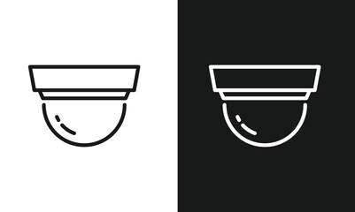 Minimalist Dome Security Camera Line Art Icon, Simple CCTV Surveillance Symbol, Modern Vector Graphic for Safety, Protection, and Monitoring Systems, Black and White Versions.