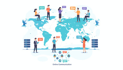 Global online communication network connecting diverse people and businesses worldwide, featuring digital interaction, data exchange, and technological advancement, illustrating a connected planet.