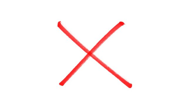 Cross marker hand drawing, X Mark Drawing with Marker Style, Symbolizing Cancel, Error, Prohibition, and Denial, Isolated on Transparent Background with Alpha Channel, 4K Motion Graphics