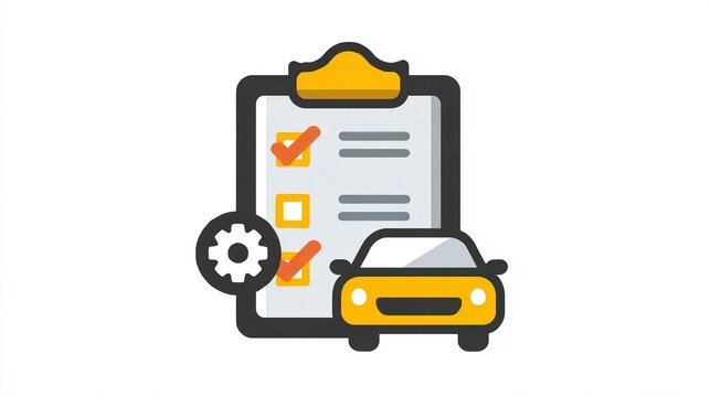 Car service checklist illustration featuring a vehicle and gear icon vector design for maintenance and repair concepts - Powered by Adobe