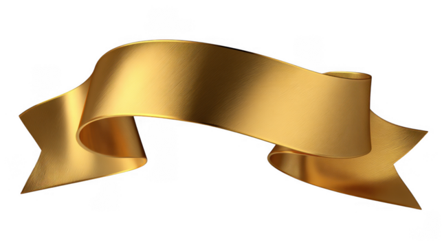 Textured golden ribbon banner isolated on transparent background