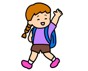 手を振って帰る茶髪の女の子