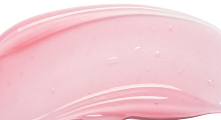 pastel pink glossy gel texture, macro close-up, smooth curved surface, transparent skincare serum...