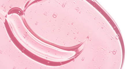 pastel pink glossy gel texture, macro close-up, smooth curved surface, transparent skincare serum...