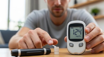 Man checking blood sugar levels with a glucose meter