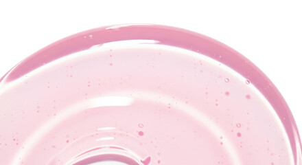 pastel pink glossy gel texture, macro close-up, smooth curved surface, transparent skincare serum...