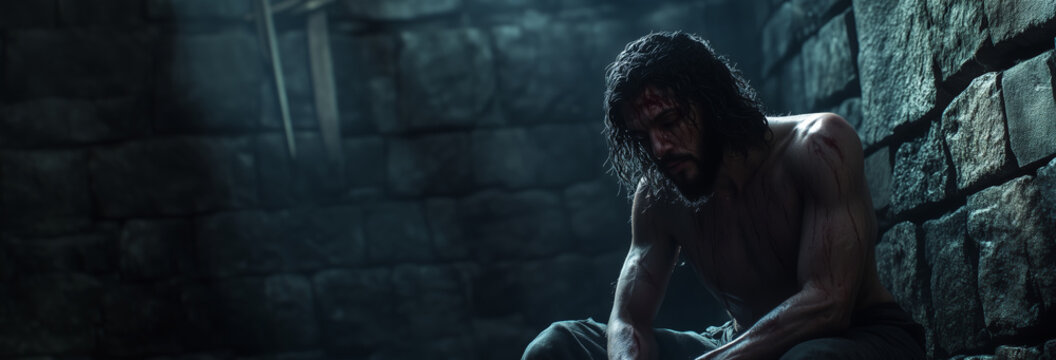 A solemn scene depicting the martyrdom of John the Baptist in the dimly lit prison chamber.