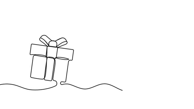 Animation continuous one line drawing of Holiday gift box icon. Surprise symbol in single outline style