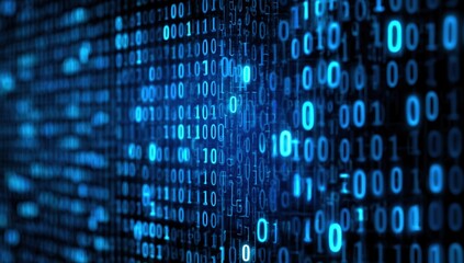 digital binary code background with blue glowing numbers and computer keyboard keys the background is composed of a grid of binary digits Generative AI