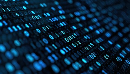 a blue background with binary code, symbolizing the technological nature of an online dining service, and computer keyboard keys Generative AI