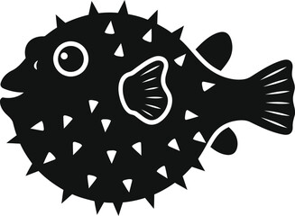 vector illustration of Pufferfish, Black Pufferfish Silhouette – Minimal Flat Vector Illustration © EchoDesign