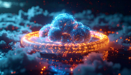 Digital Cloud Computing: Futuristic image of a cloud computing, displaying data storage and processing in a visually captivating manner.