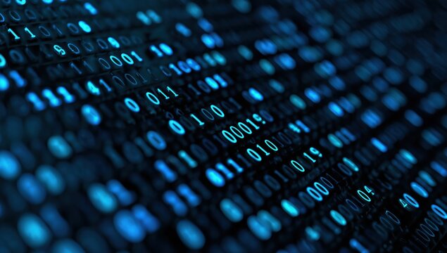 a blue background with binary code, symbolizing the technological nature of an online dining service, and computer keyboard keys Generative AI