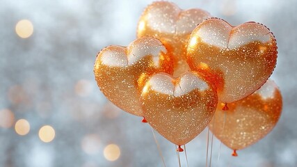 Bunch of heart shaped balloons floating in the air, great for Valentine's Day or romantic events