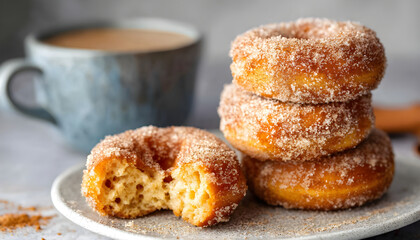 Apple cider or pumpkin spice donuts with a bite taken out