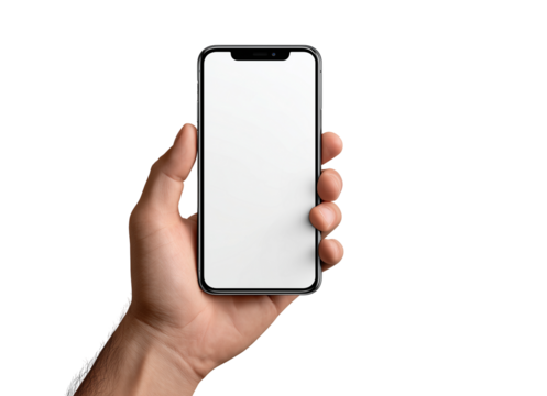Hand holding a smartphone displaying a blank screen in a neutral setting with no distractions in view Generative AI