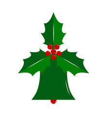 christmas bell and holly isolated on white background