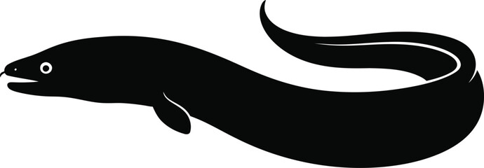 Eel Silhouette fish, Black Gulper Eel Silhouette – Clean Minimal Flat Vector