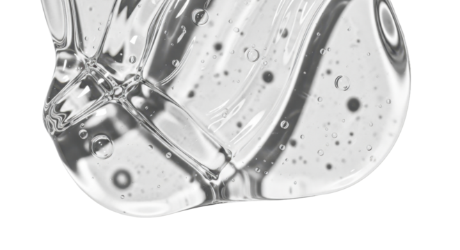 Gel serum texture. Clear skin care liquid drops. Water drops. Cosmetic product swatch isolated on white background