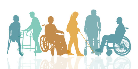 World Disability Day.International Day of  Persons with Disabilities.Illustration depicting the silhouettes of various people with disabilities.Vector illustration.