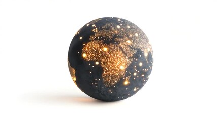 A decorative egg with a golden finish and a detailed world map printed on its surface