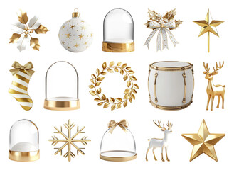 PNG Elegant gold Christmas decorations collection, element set on transparent background