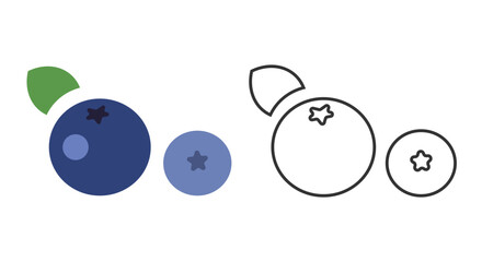 This artwork features line icons of blueberries, highlighting their round shape and distinct colors. Ideal for fruit-related projects, these icons represent freshness and nutrition.