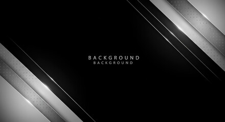 Abstract geometric black and silver backdrop, diagonal lines with glossy highlights and perforated texture, with text centered