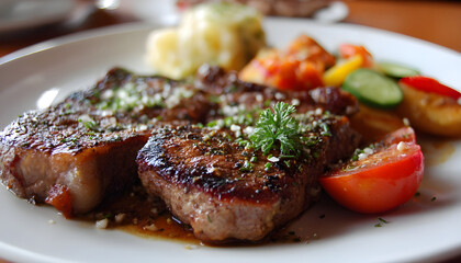 Steak plate food meat.