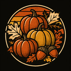 Vintage Pumpkin Illustration: Rustic Autumn Harvest Art with Folklore Aesthetics