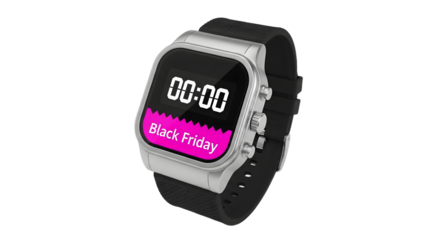Black Friday smartwatch advertisement showing 00:00 