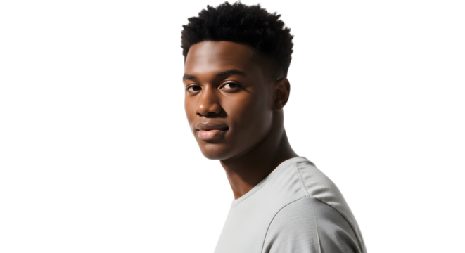 Handsome young man poses confidently, radiating charm and a friendly demeanor. 