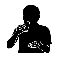 薬を飲んでいる人物のシルエットイラスト