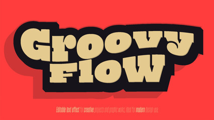 Groovy Flow retro style text design with bold shadow effect on red background for vintage graphic projects