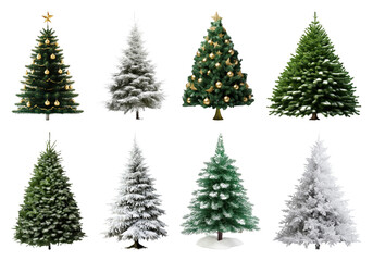 Obraz premium PNG Diverse festive Christmas trees displayed, element set on transparent background