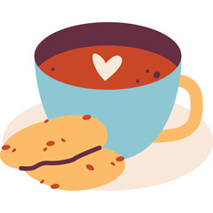 Cozy Light Blue Coffee Cup with Heart Design and Two Oatmeal Cookies on a Saucer Against a Soft Background