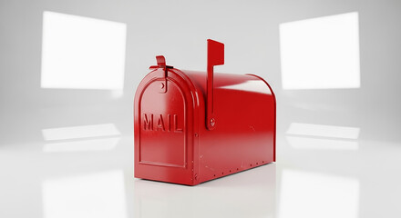 Red mailbox with flag up symbolizing postal communication